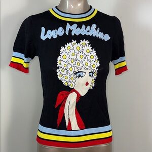 Love Moschino Black Tee with Colorful Graphic